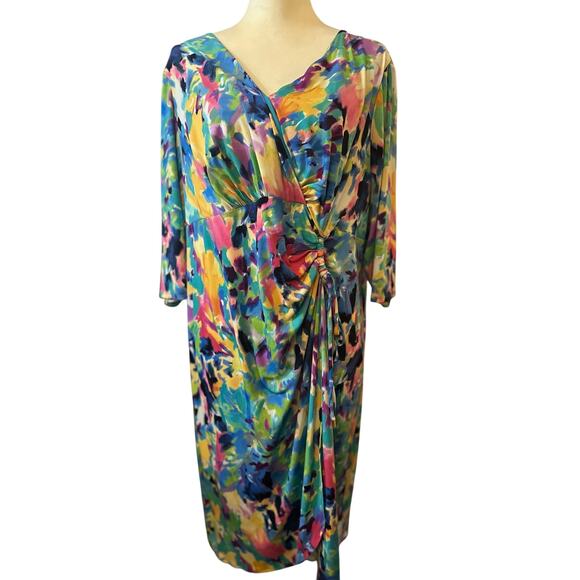 London Times Faux Wrap Midi Dress, Plus Size 2XL - Picture 2 of 6